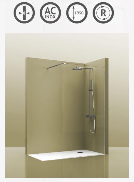 Mampara de ducha cristal fijo transparente Walk-In Castel — Azulejossola